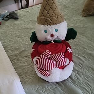 Festive Snowman Plush with Red and White Scarf